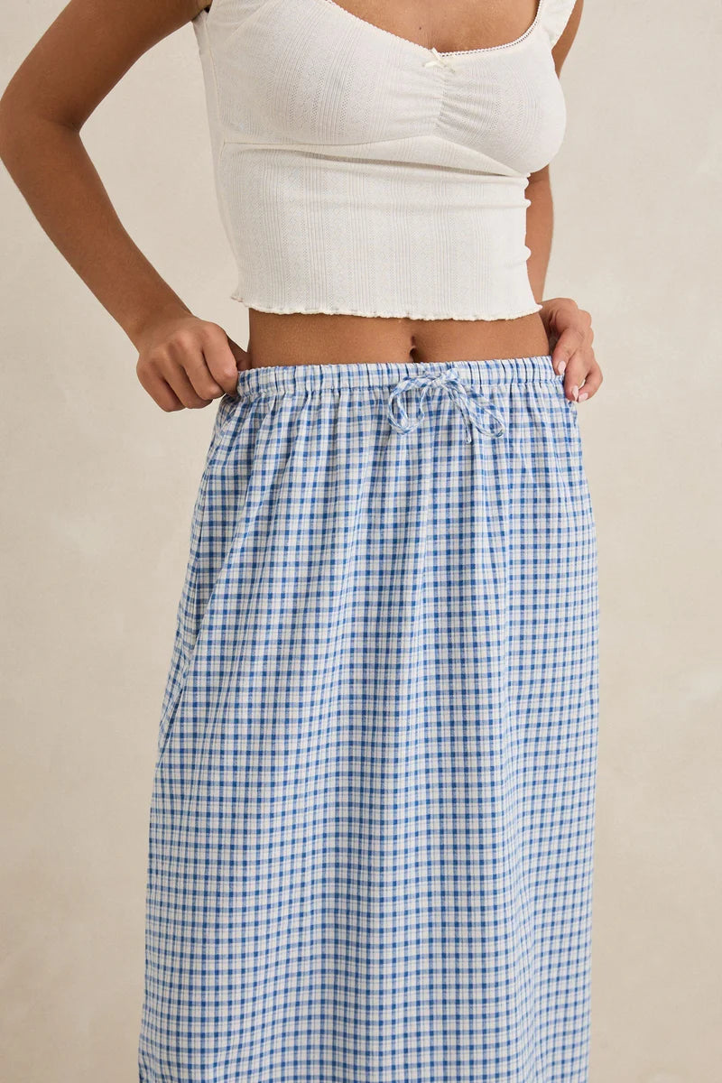 Lola Check Tiered Maxi Skirt