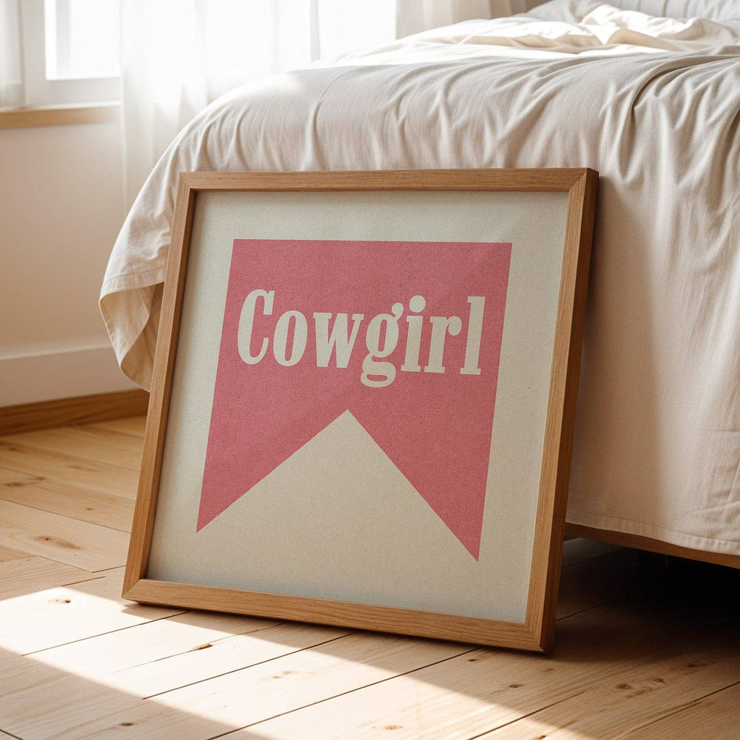 Tejas Country Club - Cowgirl Pink Banner Tab Typography Square Art Print