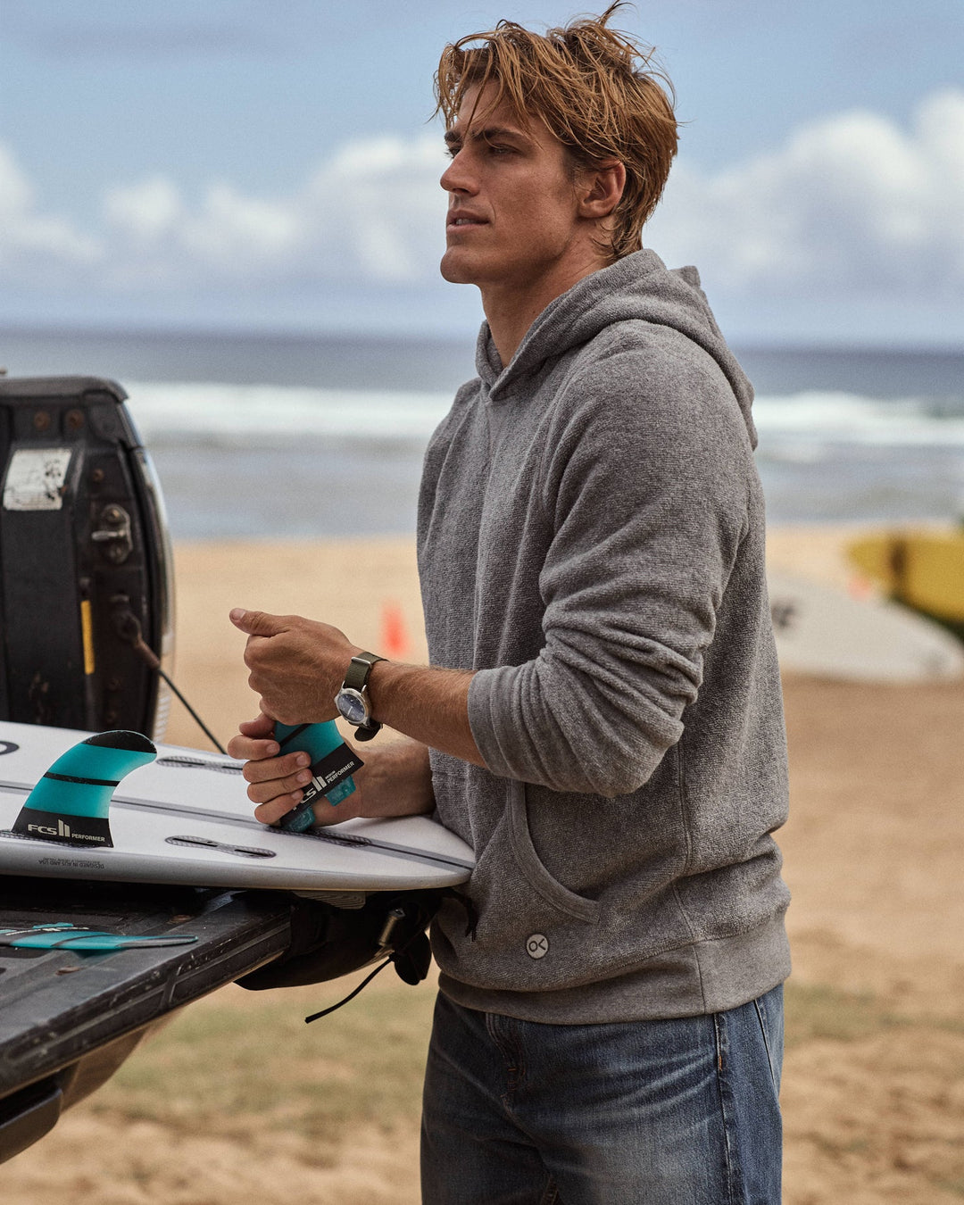 Outerknown Hightide Pullover Hoodie in Mid Heather Grey 4