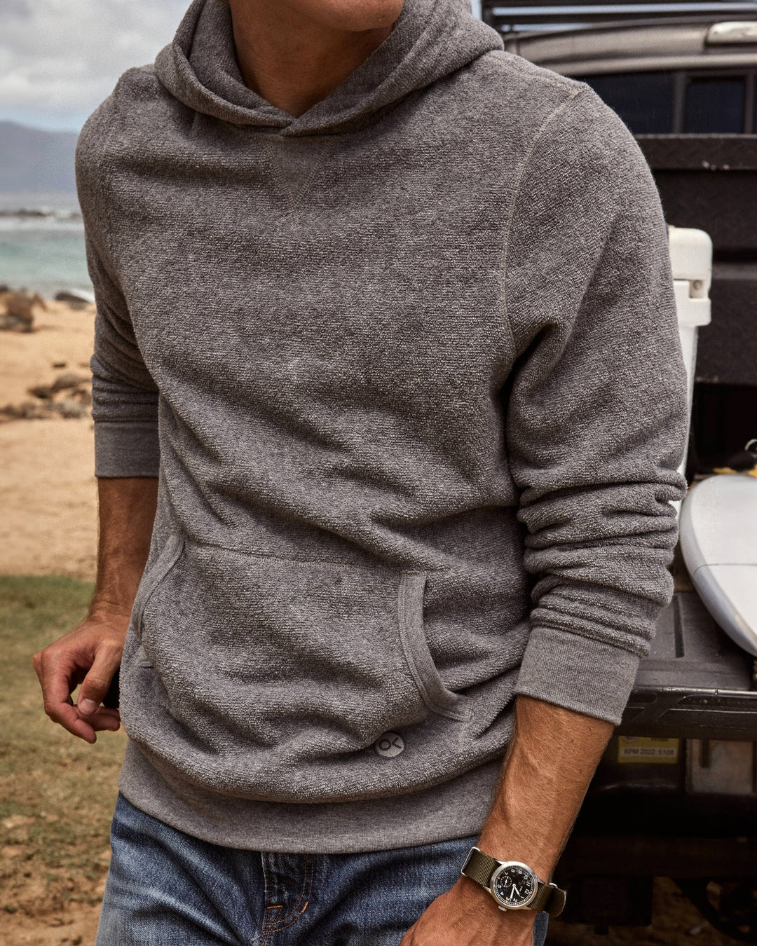 Outerknown Hightide Pullover Hoodie in Mid Heather Grey 2