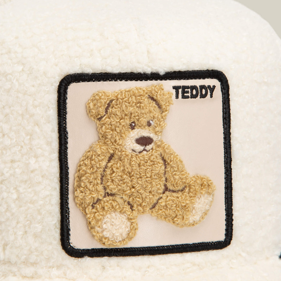 Goorin Bros Double Stuffed Teddy trucker hat in Wax, patch detail