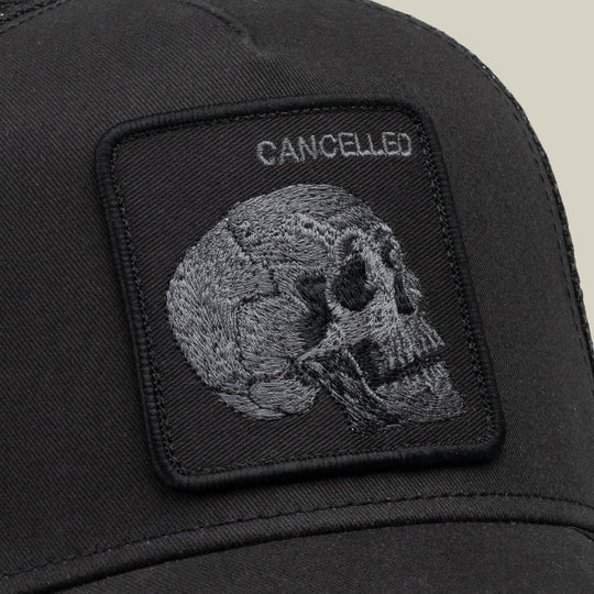 Goorin Bros Tonal Skull trucker hat in Void, patch detail