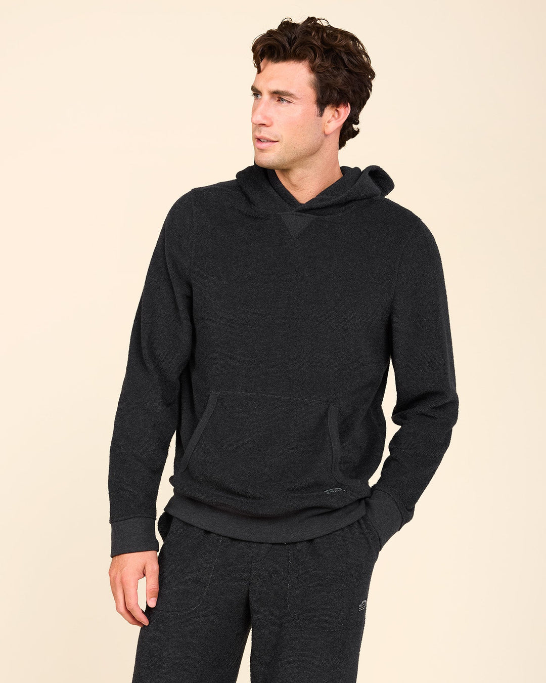 Outerknown Hightide Pullover Hoodie in Heather Black 4