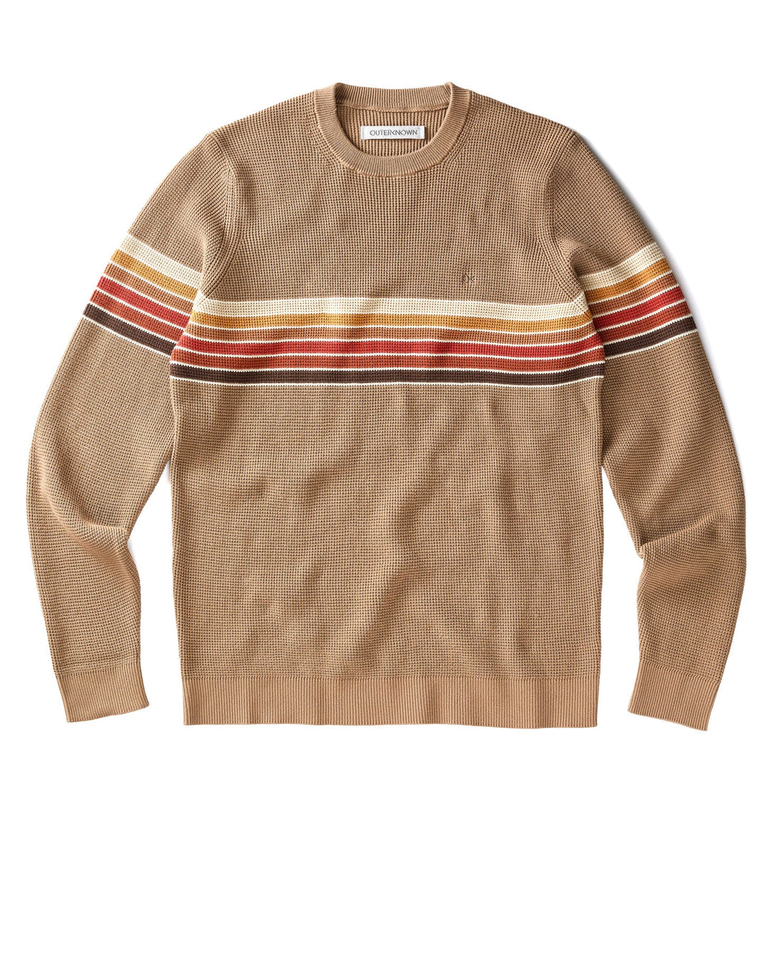Outerknown Nostalgic Sweater in OK Chestnut Rainbow, front