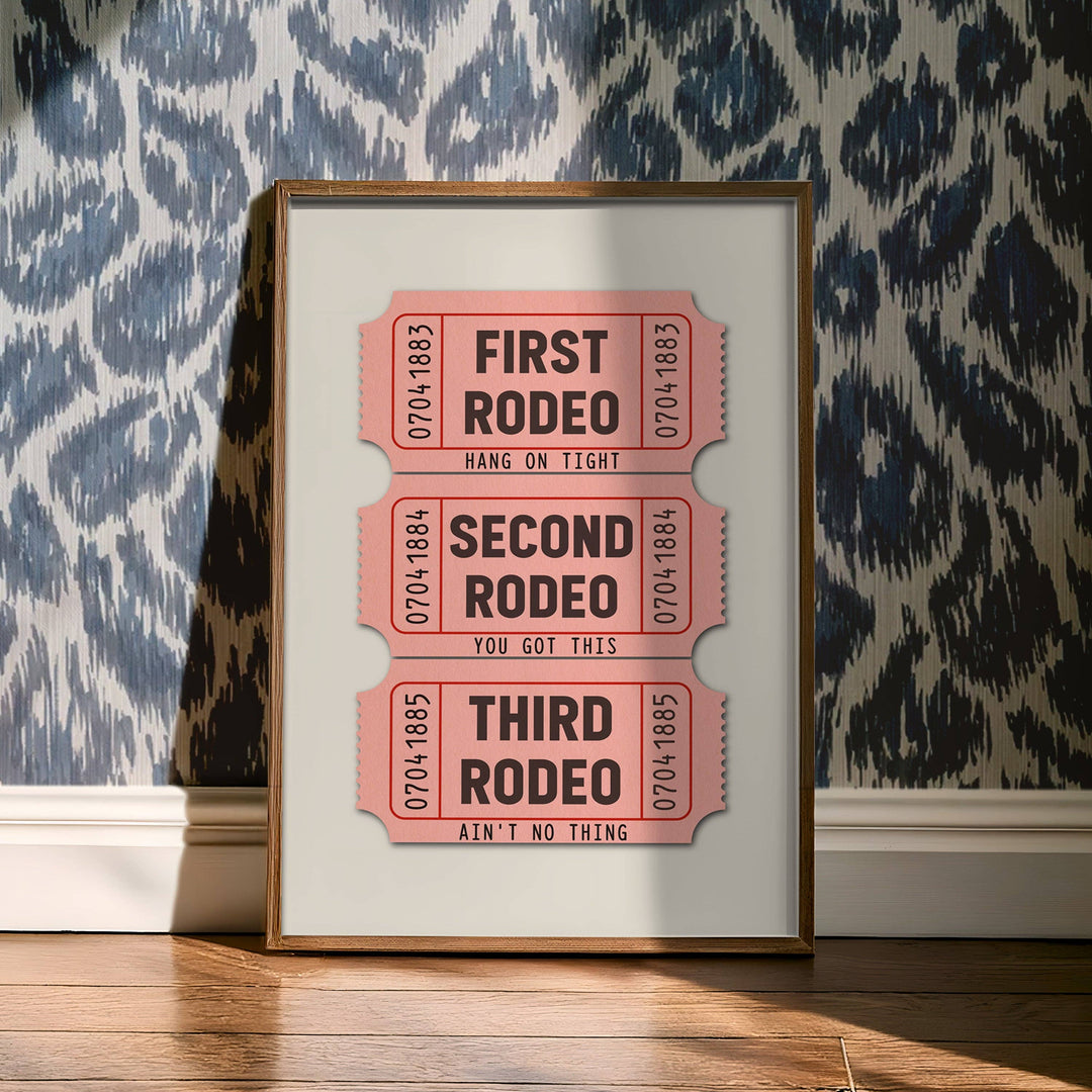 Tejas Country Club - First Rodeo Ticket Stub Art Print Pink (FLAT)