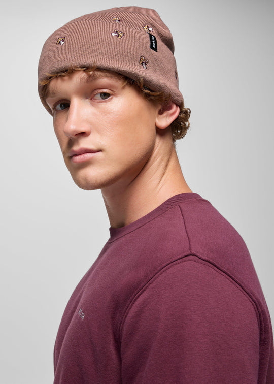 prAna Wild Now Beanie in Shroom Shrooms, front