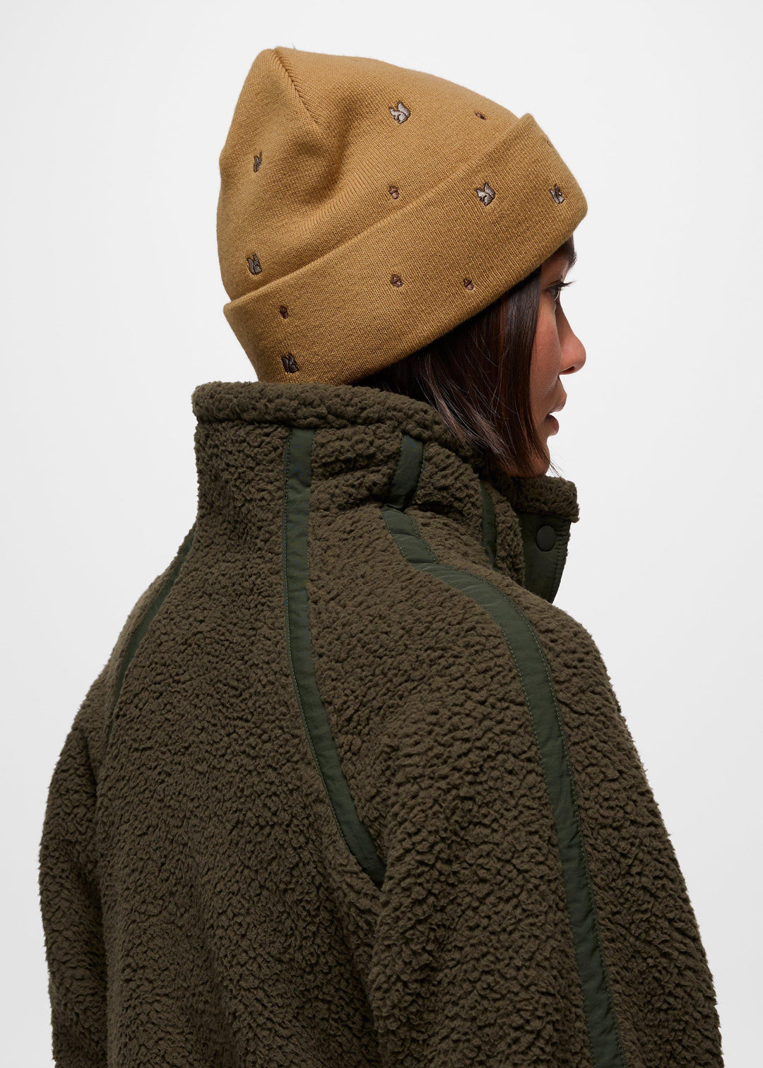 prAna Wild Now Beanie in Dijon Squirrel, detail two