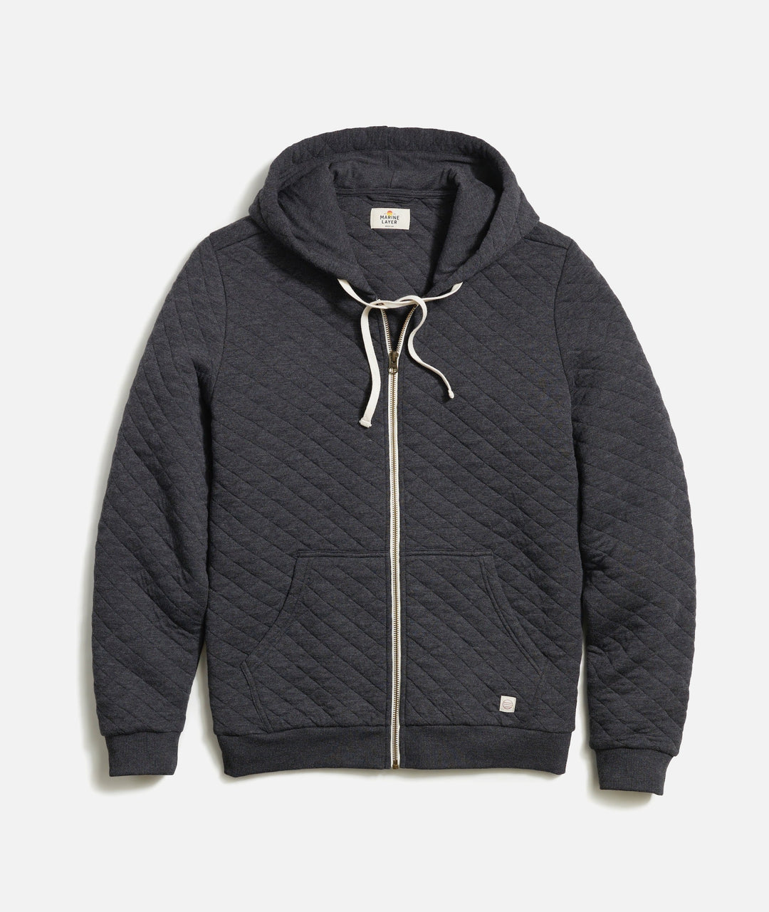 Marine Layer Corbet Quilted Full Zip Hoodie in Dark Grey Heather, view 2