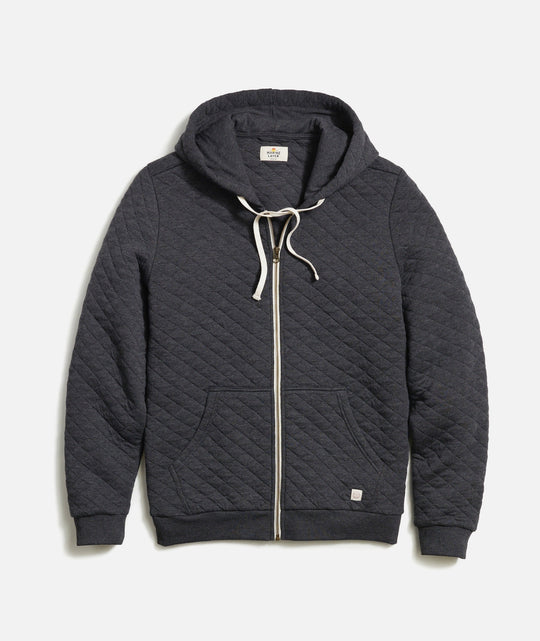 Marine Layer Corbet Quilted Full Zip Hoodie in Dark Grey Heather, view 2