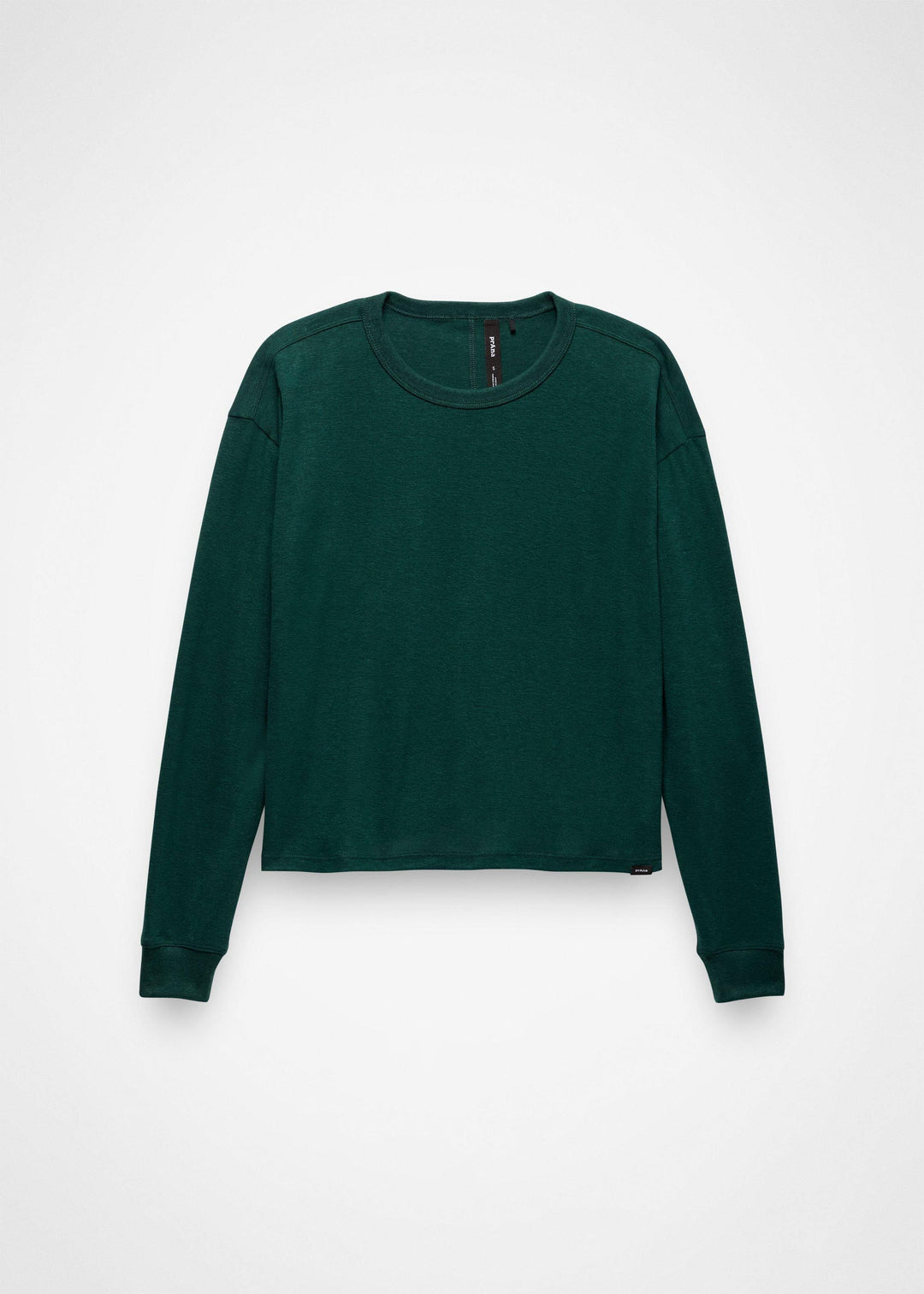 prAna Cozy Up Long Sleeve Crew in Root Green, front flat lay
