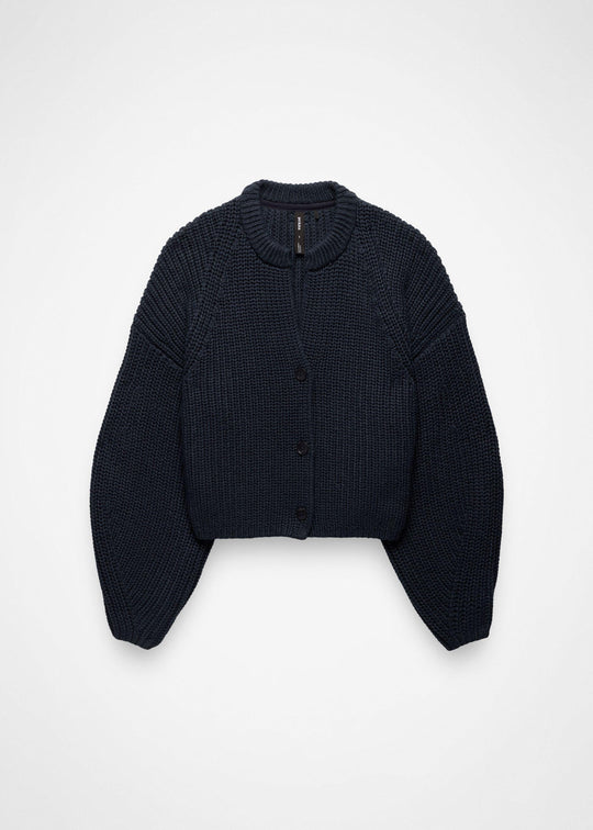 prAna Sunday River Short Cardigan in Nautical, front flat lay