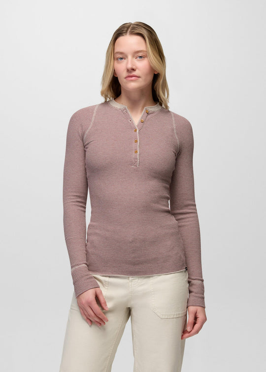prAna Touchstone Henley in Newberry Heather Stripe, front