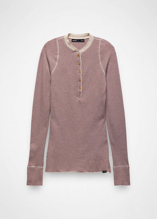 prAna Touchstone Henley in Newberry Heather Stripe, flat lay