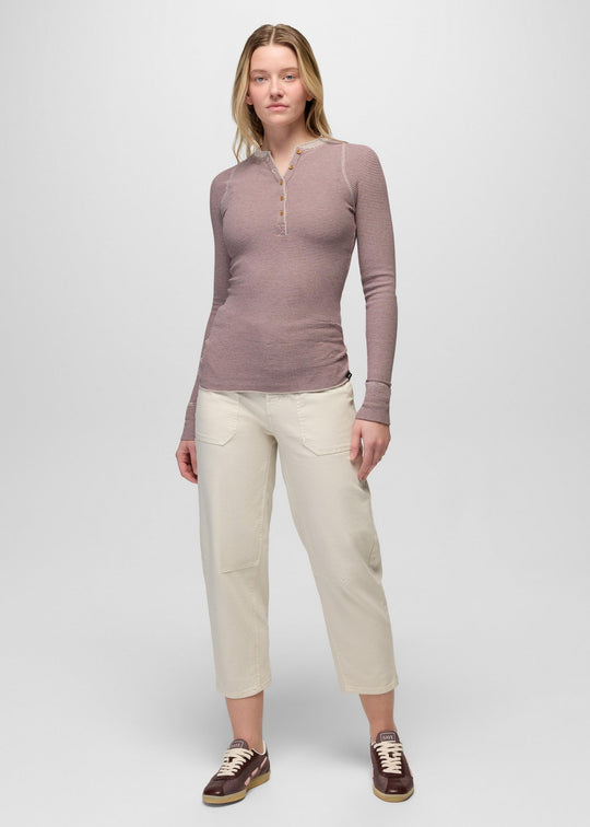 prAna Touchstone Henley in Newberry Heather Stripe, full length