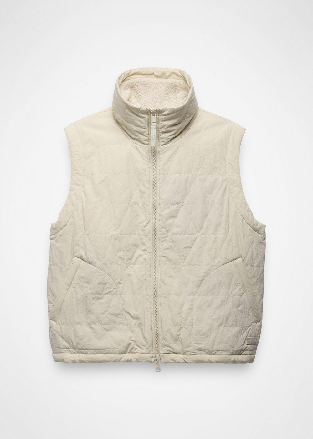 prAna Encinitas Reversible Vest in Beach Pebble, front flat lay
