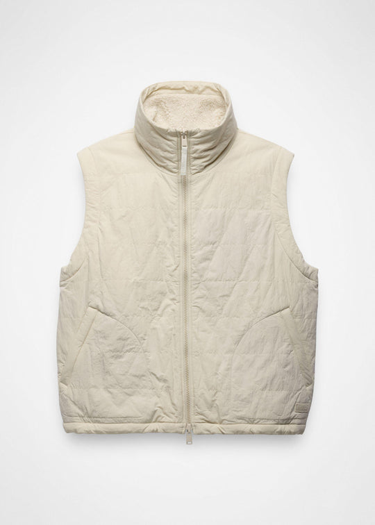 prAna Encinitas Reversible Vest in Beach Pebble, front flat lay