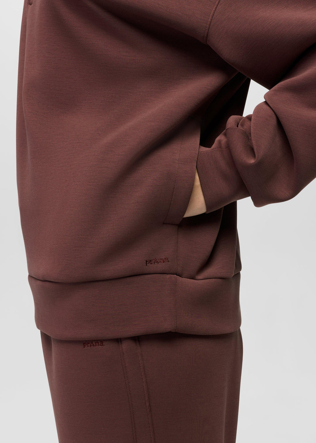 prAna Shea Soft Relaxed Half Zip in Cacao, detail 2