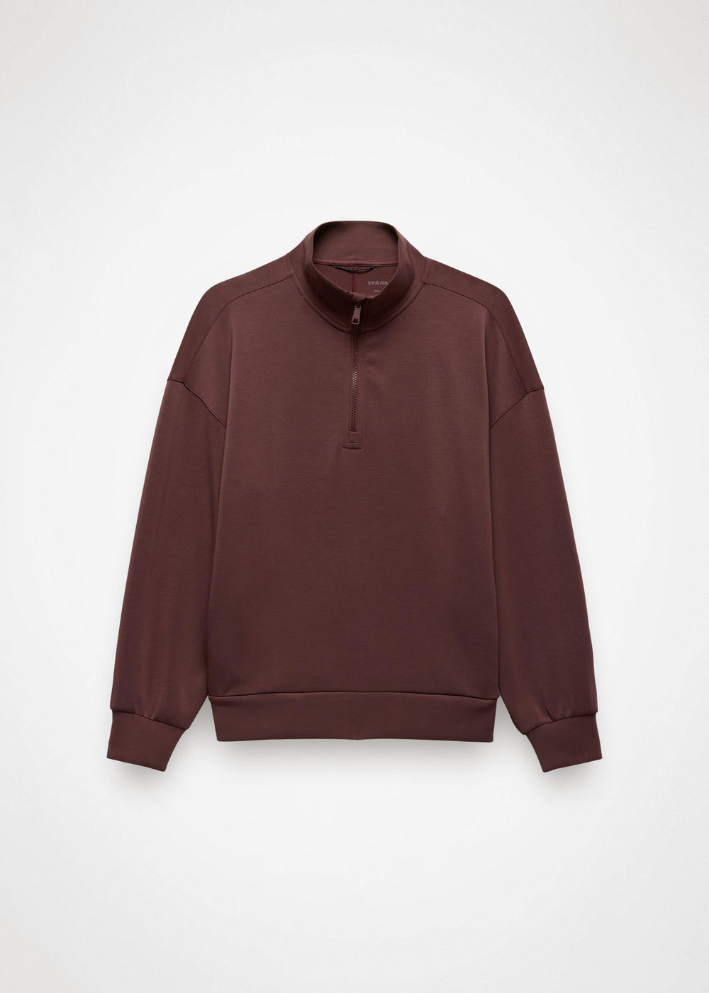 prAna Shea Soft Relaxed Half Zip in Cacao, front flat lay