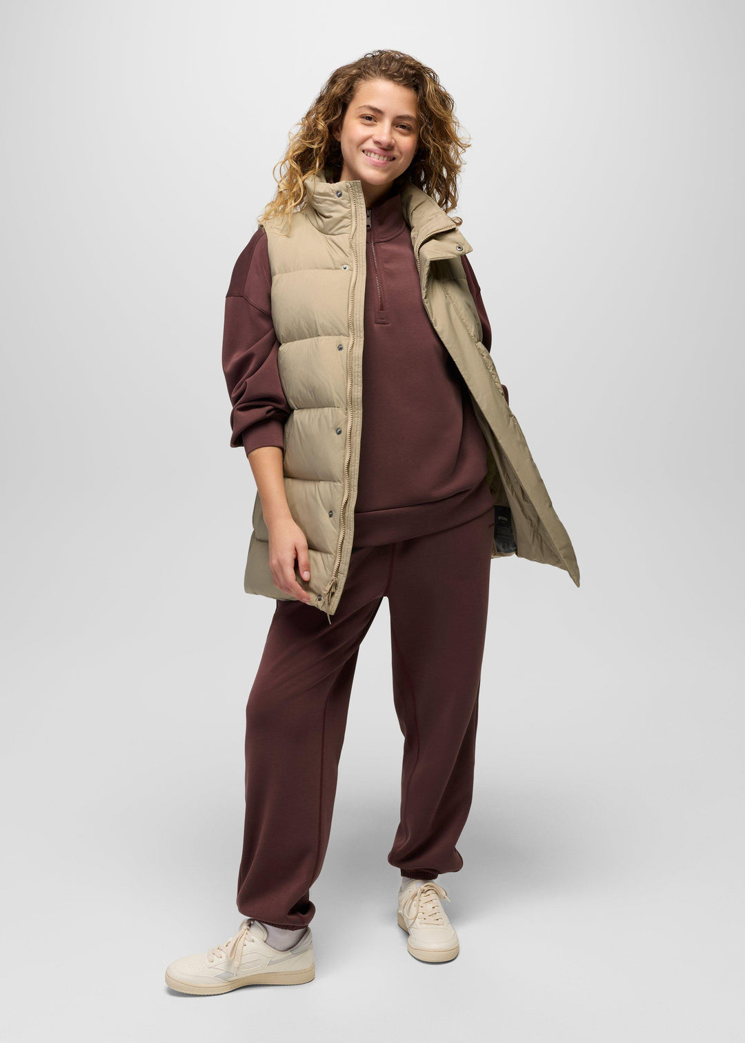 prAna Shea Soft Relaxed Half Zip in Cacao, lifestyle 1