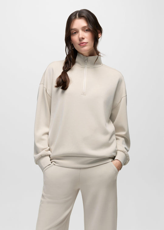 prAna Shea Soft Relaxed Half Zip in Almond, front