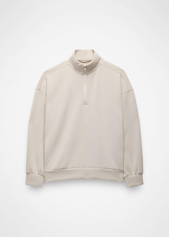 prAna Shea Soft Relaxed Half Zip in Almond, front flat lay