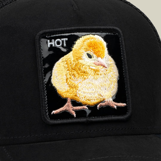 Goorin Bros Black Out Chick trucker hat in Void, patch detail