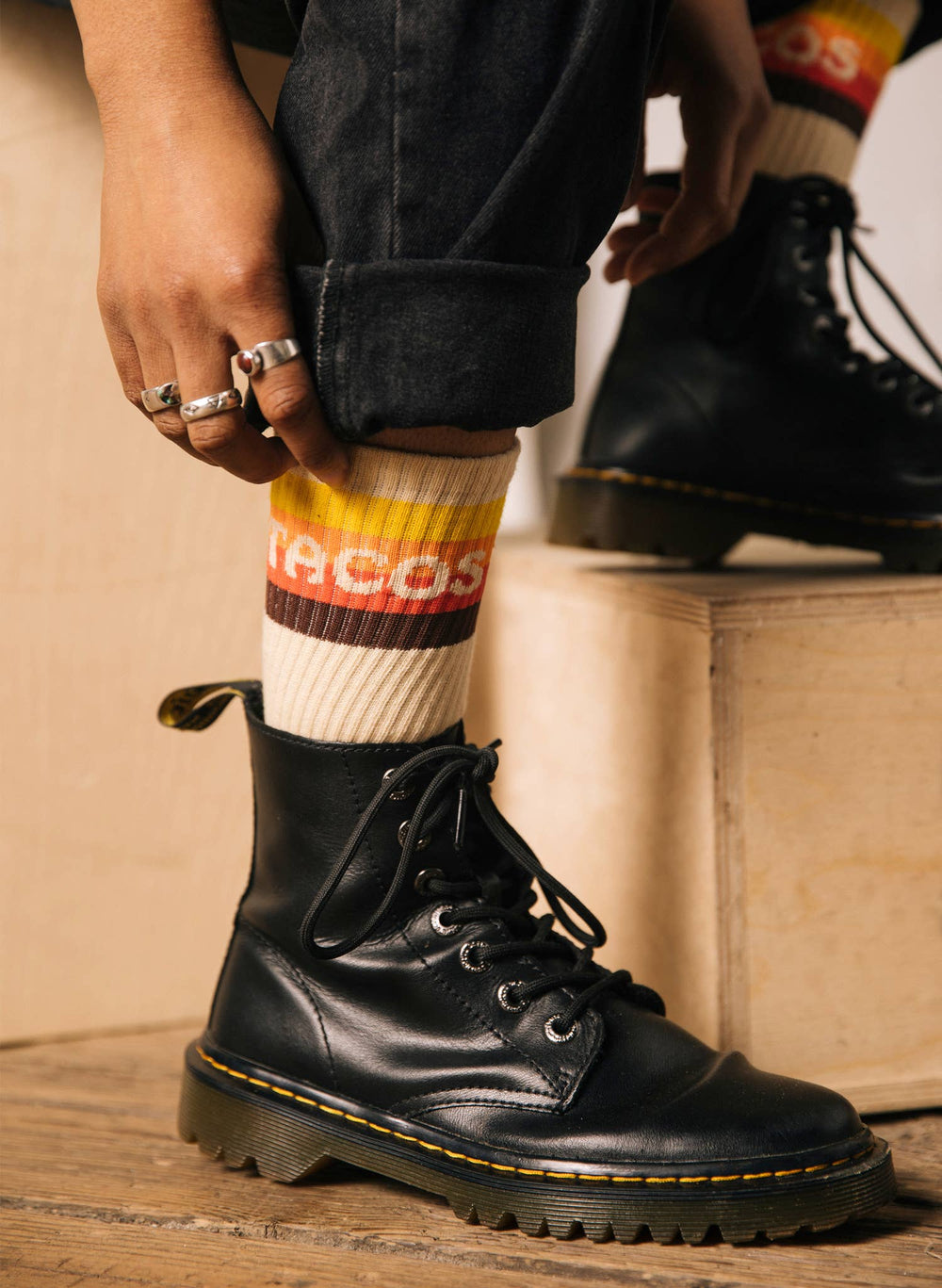 Pyknic - Taco Van Striped Western Comfy Crew Socks