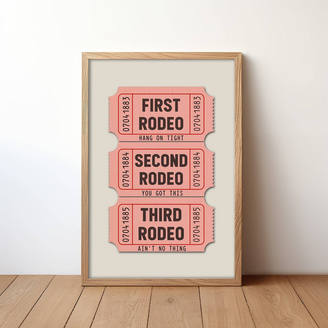 Tejas Country Club - First Rodeo Ticket Stub Art Print Pink (FLAT)
