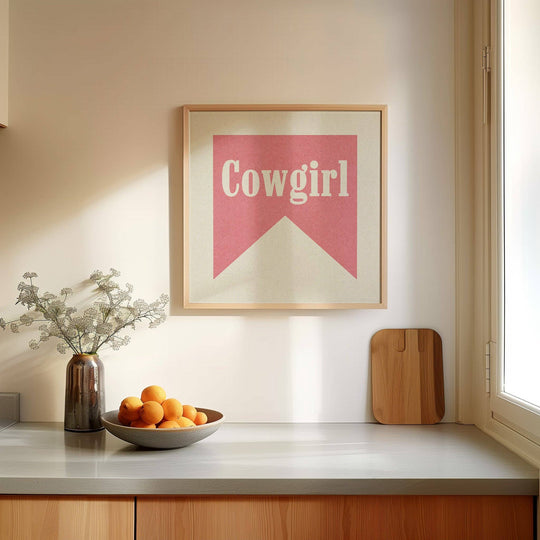 Tejas Country Club - Cowgirl Pink Banner Tab Typography Square Art Print