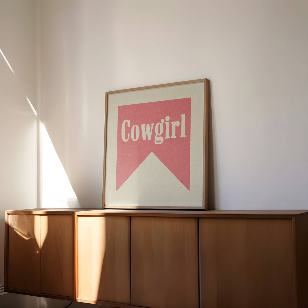 Tejas Country Club - Cowgirl Pink Banner Tab Typography Square Art Print