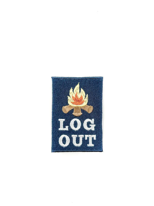 Field Trip Threads - Log Out Embroidered Iron-On Patch Perfect for Hiking Camping