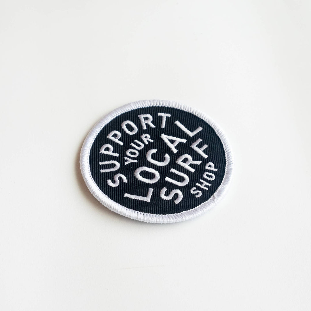 Union Made - Support Your Local Surf Shop Iron on Patch -  Black & White