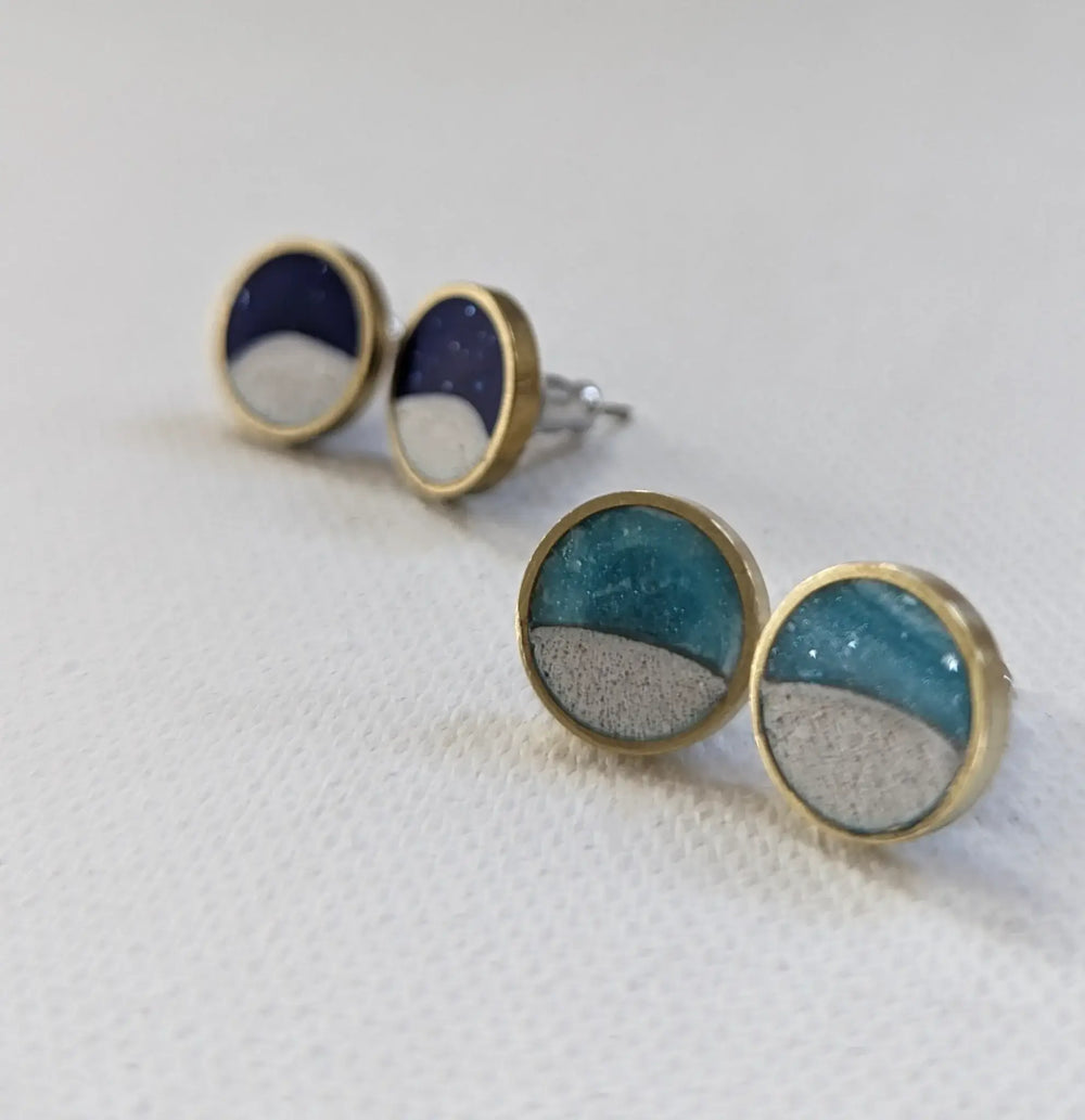 Beach Stud Earrings - Turquoise Circle