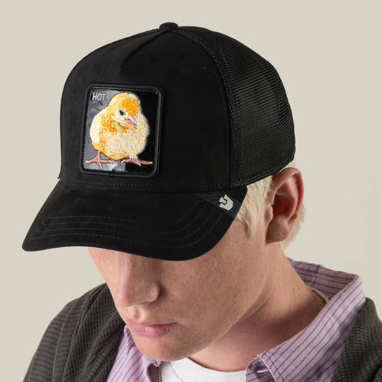 Goorin Bros Black Out Chick trucker hat in Void, on model