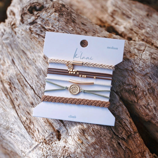 "Climb" Gold Mountain Peak Charm Hair Tie Bracelets
