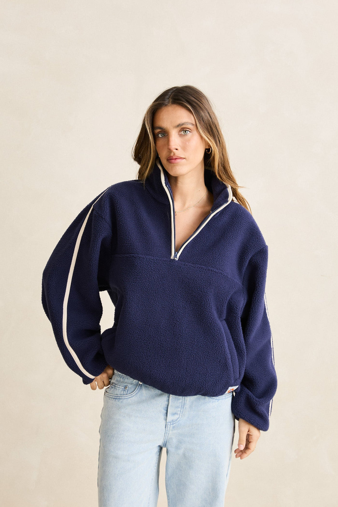 Rhythm Camp Half Zip Sherpa Pullover in Ocean front