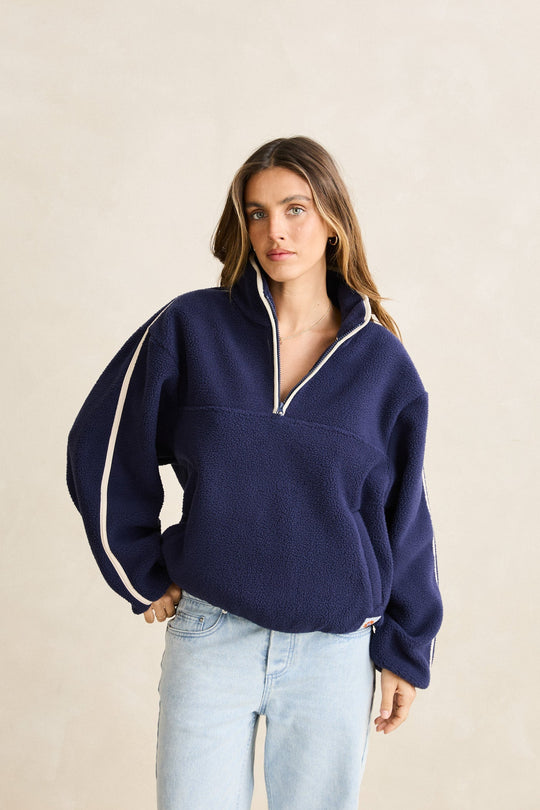 Rhythm Camp Half Zip Sherpa Pullover in Ocean front