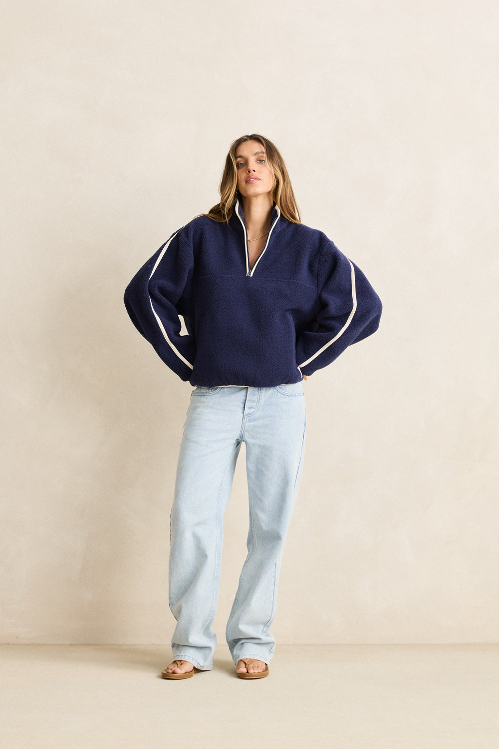 Rhythm Camp Half Zip Sherpa Pullover in Ocean view 2