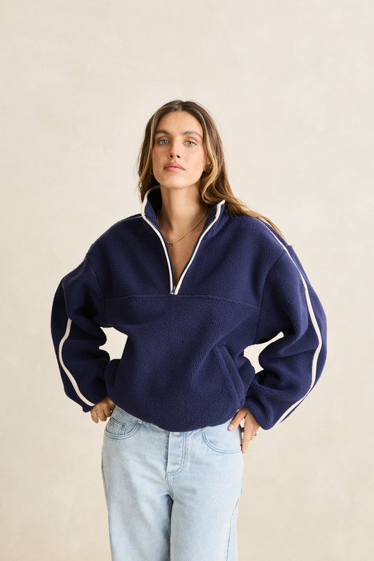 Rhythm Camp Half Zip Sherpa Pullover in Ocean view 3
