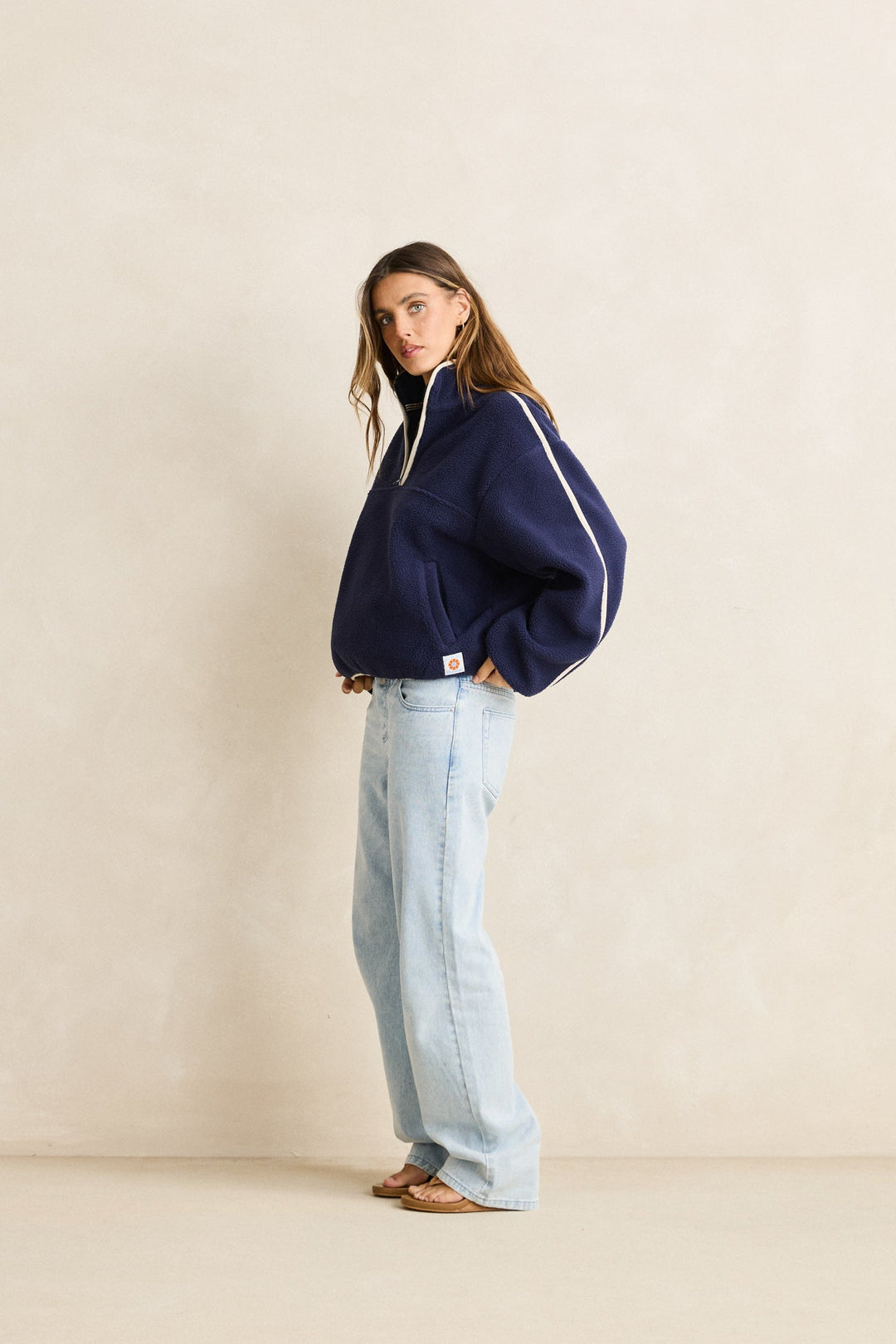 Rhythm Camp Half Zip Sherpa Pullover in Ocean view 5