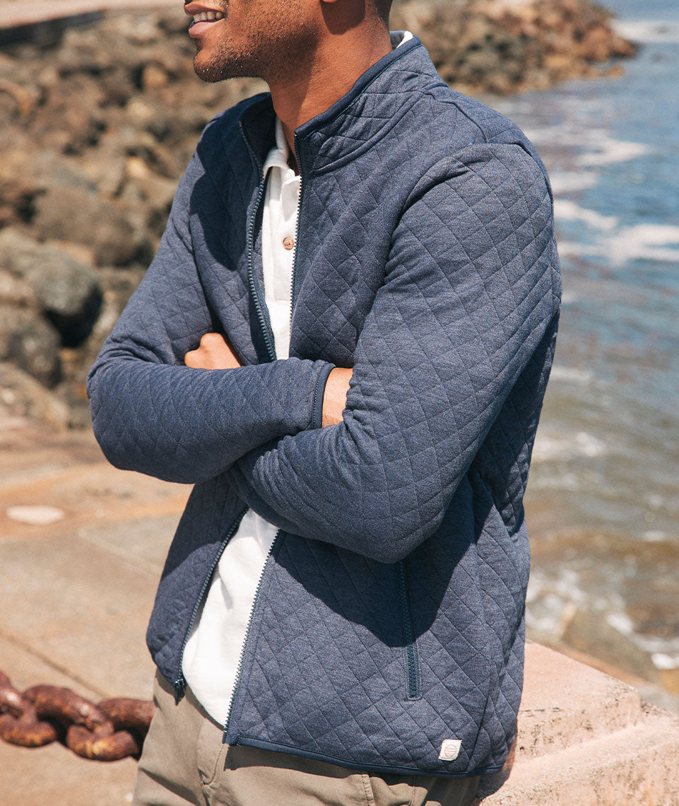 Marine Layer Corbet Full Zip Jacket in Navy, front