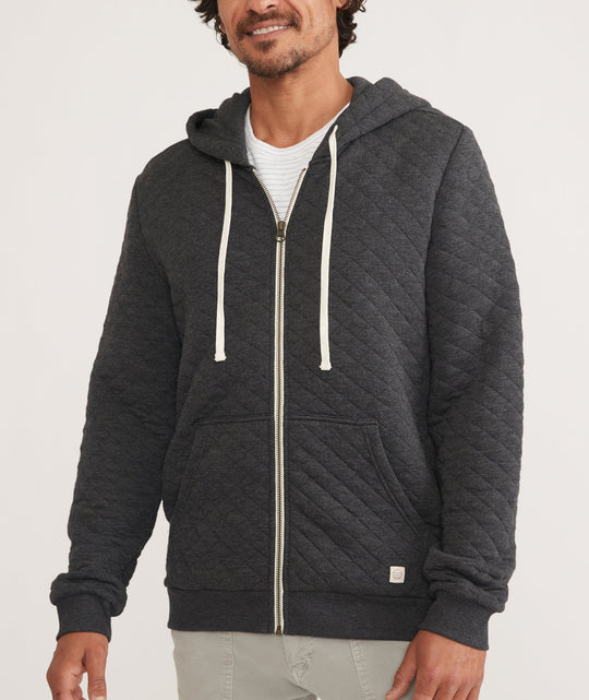 Marine Layer Corbet Quilted Full Zip Hoodie in Dark Grey Heather, view 3