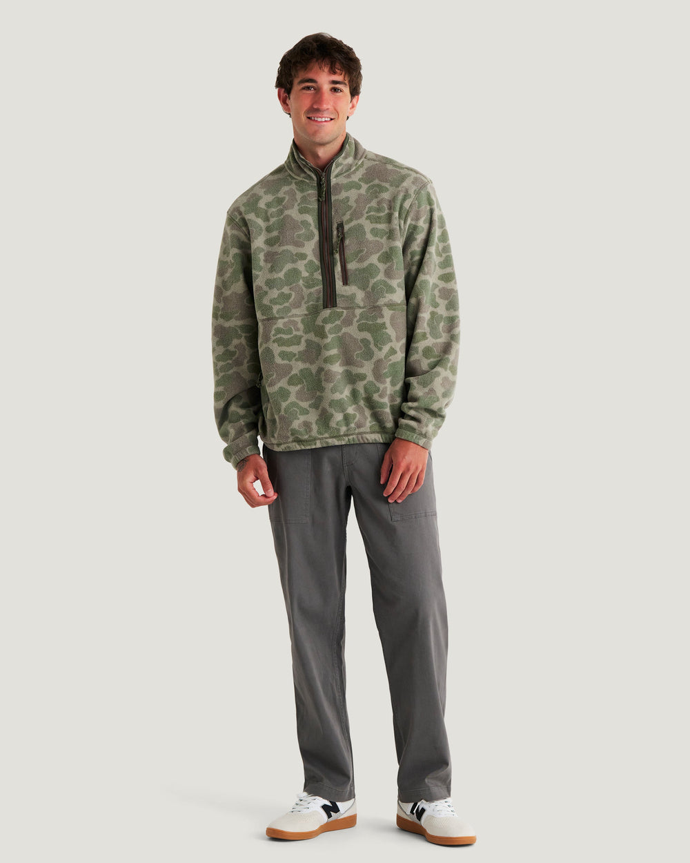 Free Fly Men's Ashridge Fleece Half Zip in Vintage Camo Oil Green