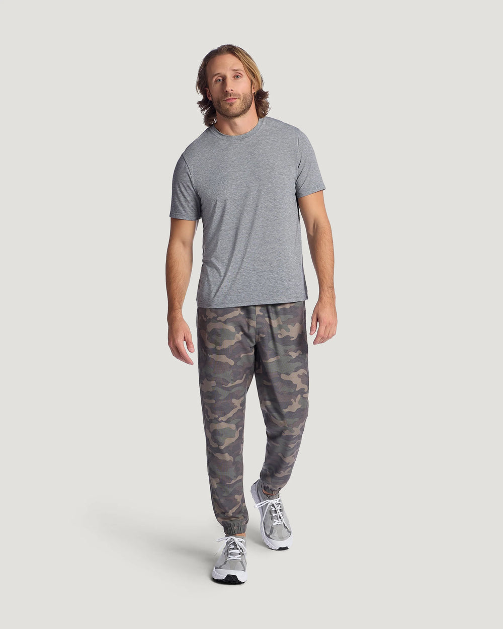 Men's Reverb Jogger in Woodland Camo Print, on model