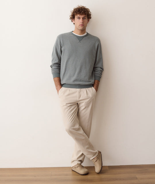 Marine Layer Relaxed Cloud 9 Terry Crewneck in Balsam Green Stripe, view 2