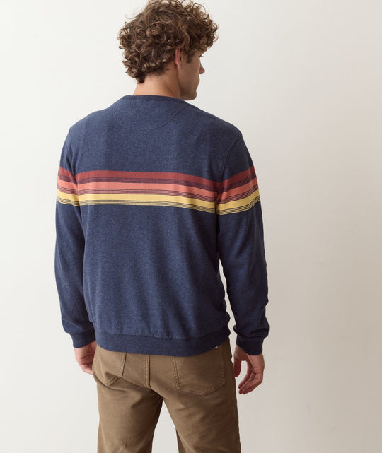 Marine Layer Relaxed Cloud 9 Terry Crewneck in Navy Sunset Stripe, detail
