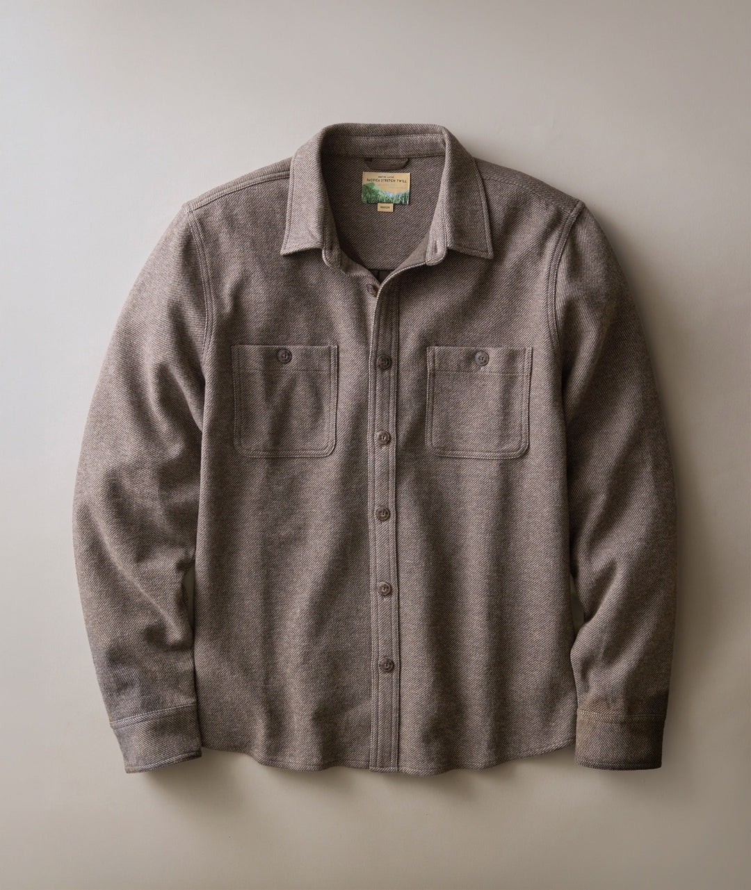 Marine Layer Pacifica Stretch Twill Overshirt in Brown, front