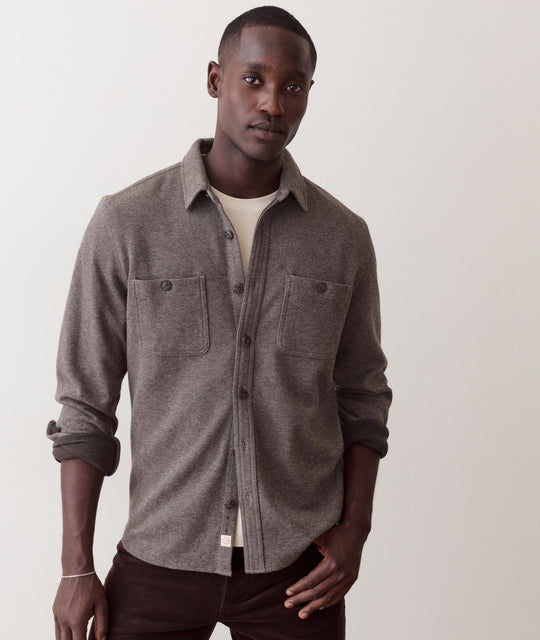 Marine Layer Pacifica Stretch Twill Overshirt in Brown, view 2
