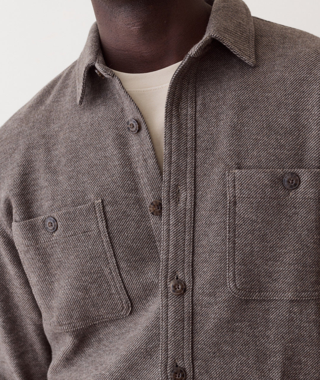 Marine Layer Pacifica Stretch Twill Overshirt in Brown, view 3