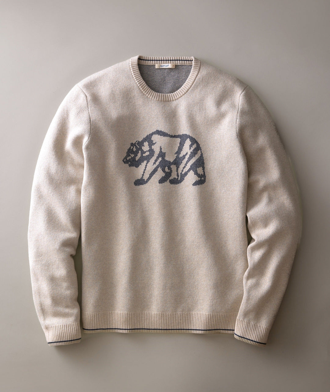 Marine Layer Varsity Intarsia Crew Sweater in Oatmeal, front